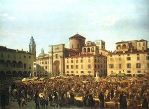 1848年に市場の日にパルマ広場 作： Giulio Carmignani